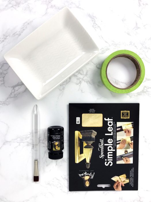 Supplies for DIY gold leaf jewelry trays