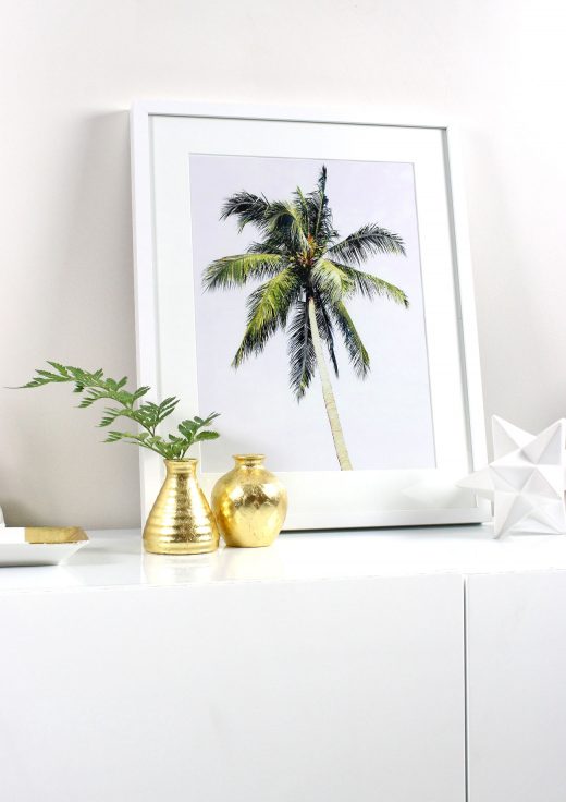 DIY Art: Creating Your Own Framed Tropical Prints - Printable Wall Art, IKEA, Frames, Prints, Printables, Inexpensive, Custom, Art, Palm Trees, Palms, Make Your Own Art, Print Your Own Art, Framing Printable Art, Gold Leaf Vases, White and Gold