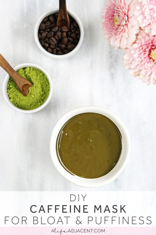 Fix a bloated, puffy face FAST with this DIY Caffeine Mask. Organic instant coffee & matcha give this mask a powerful dose of caffeine that quickly gets rid of water retention. Anti-inflammatory ingredients like yogurt & honey help soothe redness, irritation and sensitivity. #DIYBeauty