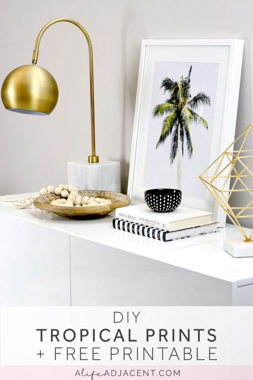 Learn to create DIY framed tropical prints to add a hint of the tropics to your living space. Includes FREE printable palm tree print. This inexpensive & easy home decor DIY will transport you to relaxing, serene summer days. Also includes styling ideas & picture frame recommendations. #DIY #DIYHome #DIYHomeDecor #DIYDecor #DIYArt