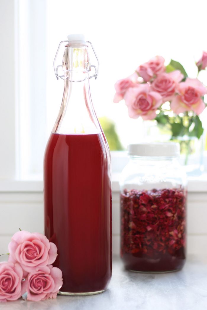 Large batch of DIY rose petal vinegar