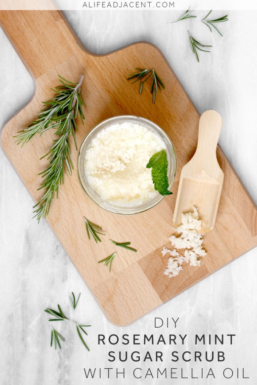 DIY rosemary mint sugar scrub with camellia oil