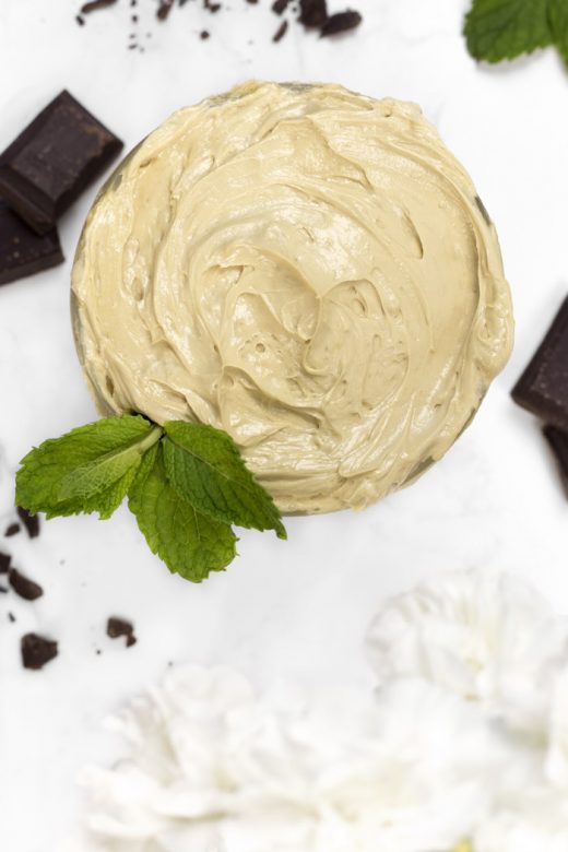 DIY whipped body butter with a peppermint hot cocoa scent