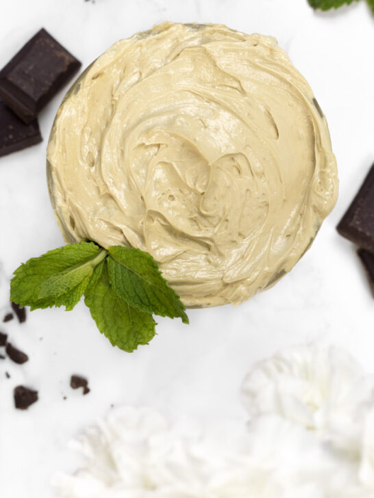 DIY whipped body butter with a peppermint hot cocoa scent