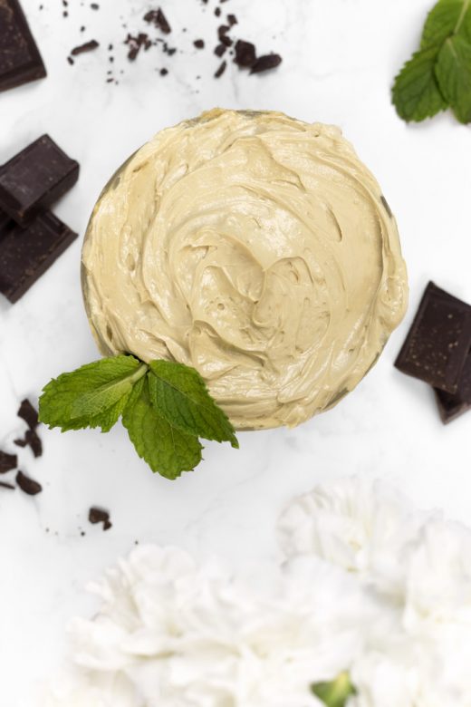 DIY mint hot cocoa whipped body butter with bacuri butter