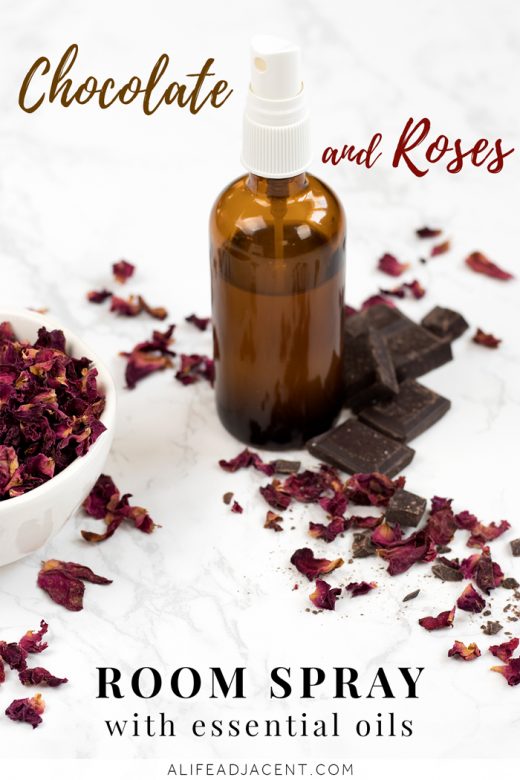 Homemade chocolate and roses room spray with essential oils