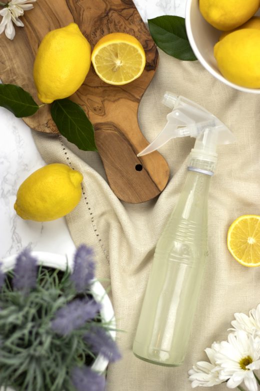 Homemade glass cleaner with lemons