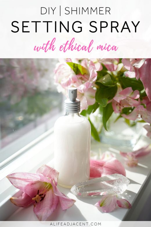 Shimmer makeup setting spray on windowsill