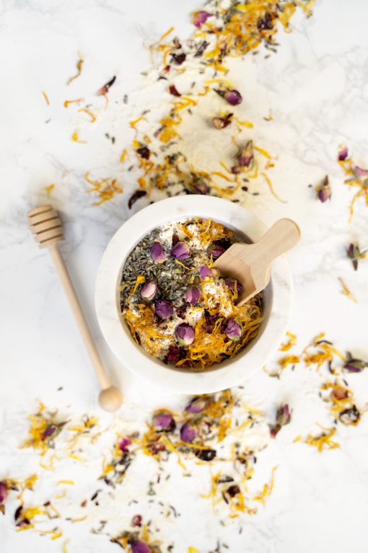 Homemade floral bath soak