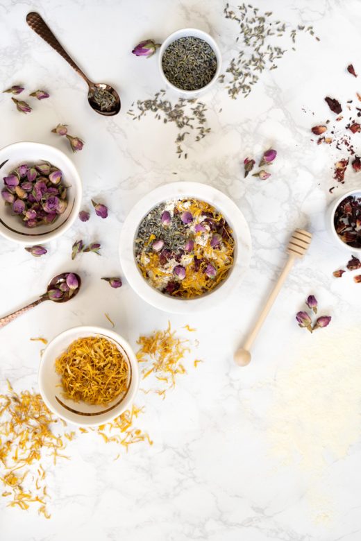 Ingredients for homemade floral bath