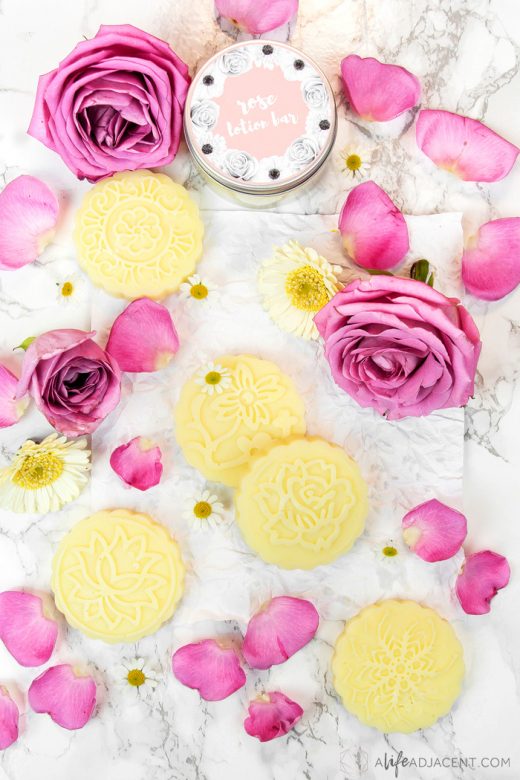 DIY lotion bars with rose essential oil