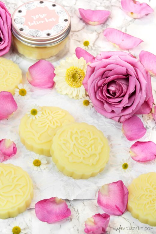 DIY rose lotion bars made without beeswax