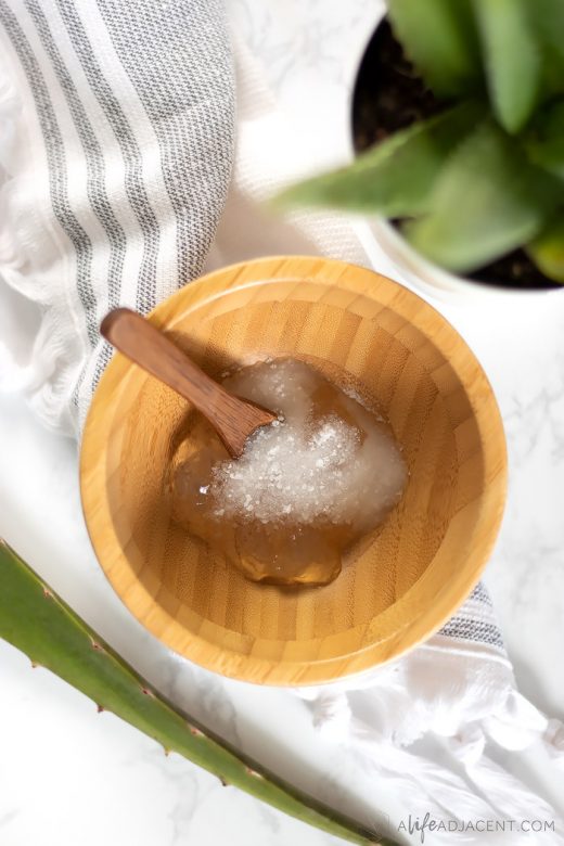 Mixing ingredients for homemade aloe vera face mask