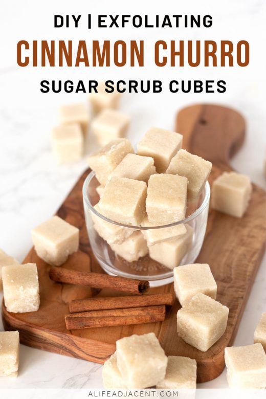 Homemade cinnamon churro sugar scrub cubes