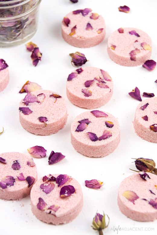 DIY shower melts for relaxation with rose essential oil.