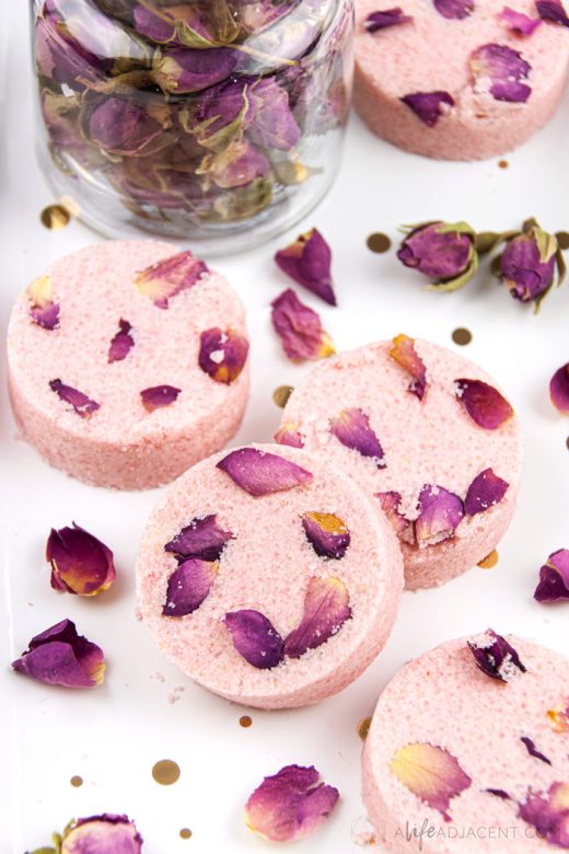 Homemade rose shower melts for aromatherapy.