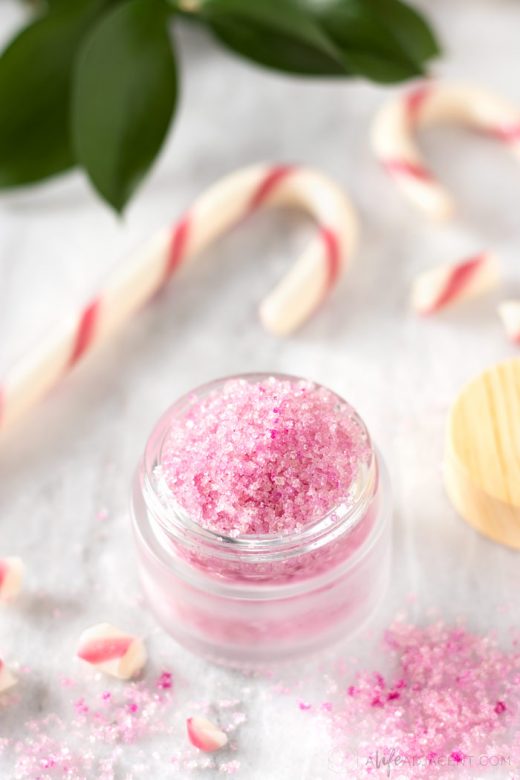 DIY peppermint lip scrub with candy canes