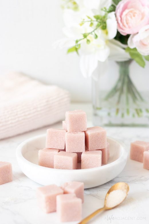 Pink rose DIY sugar scrub cubes