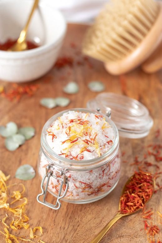 Homemade citrus bath salts with calendula and safflower petals