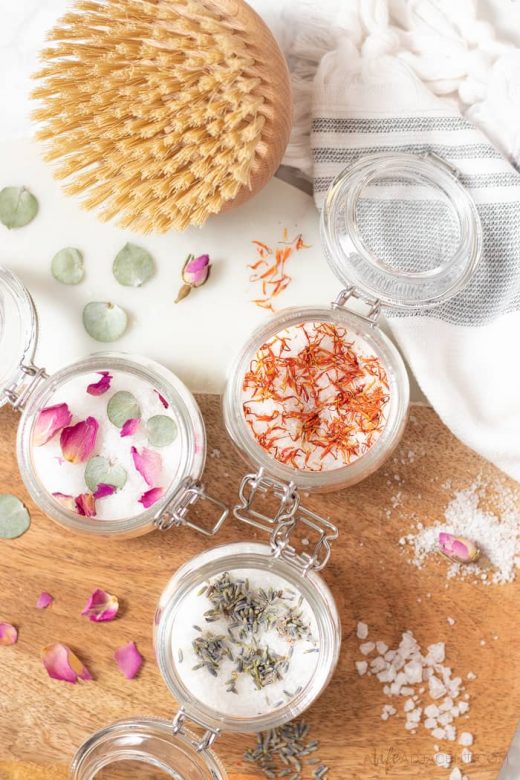 DIY bath salts with flowers and Epsom salt
