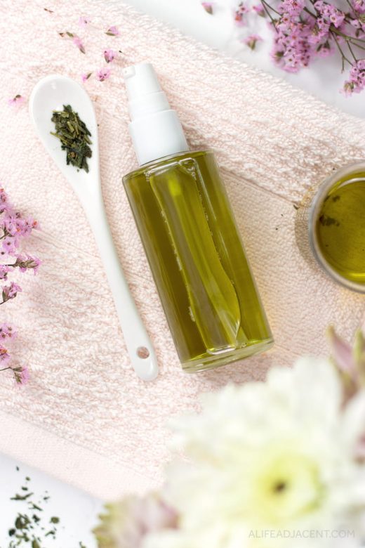 Homemade oil cleanser infused with green tea