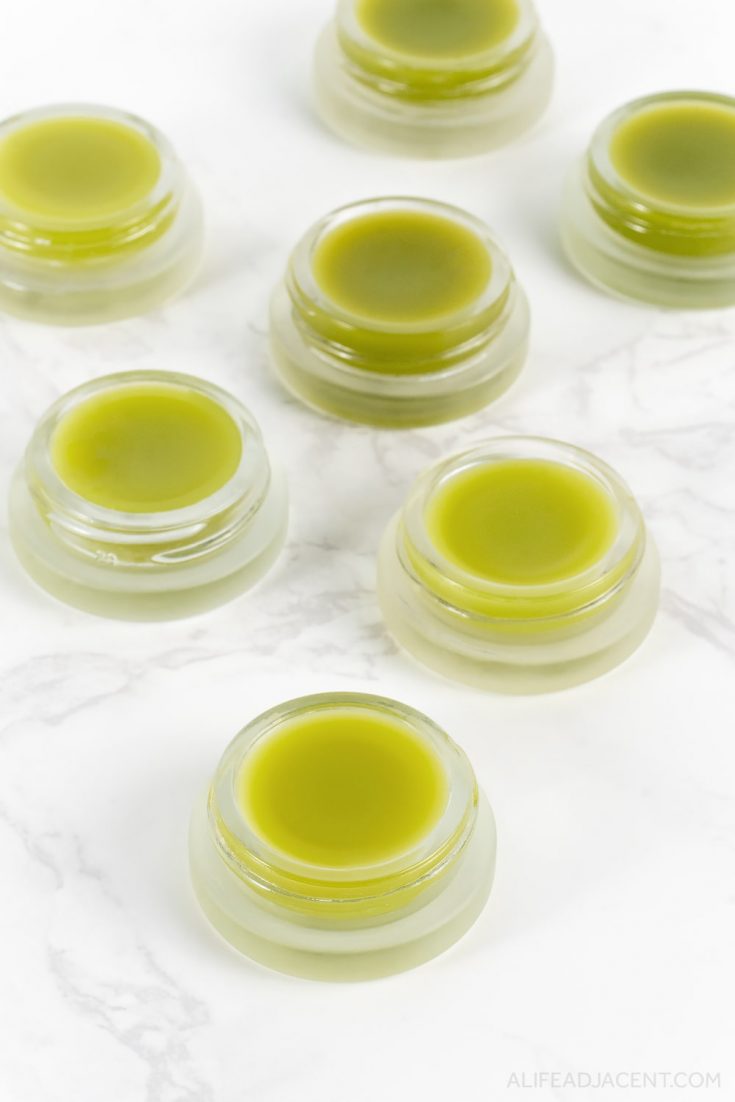 DIY green tea lip balm in glass jars