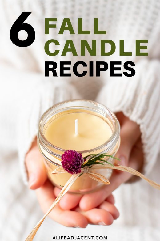 Hands holding homemade beeswax candle with text overlay: 6 Ffall Candle Recipes