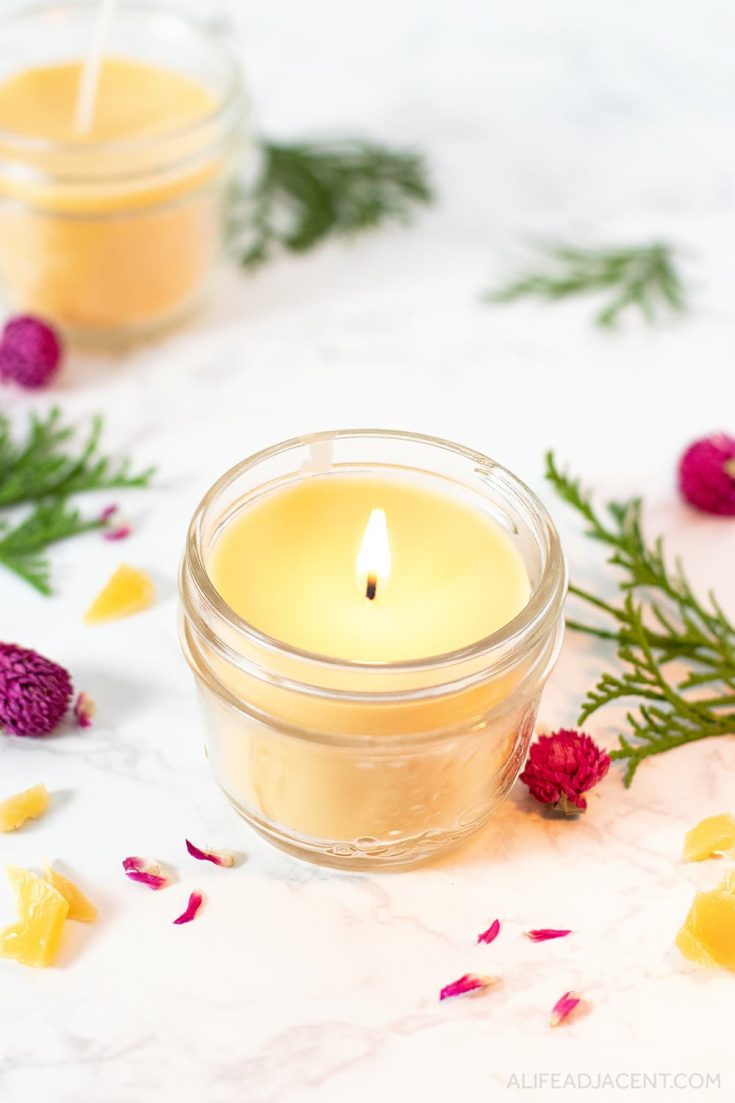 Lit DIY fall candle with essential oils