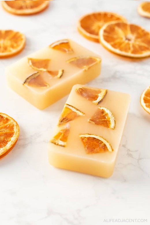 Homemade soap with orange slices