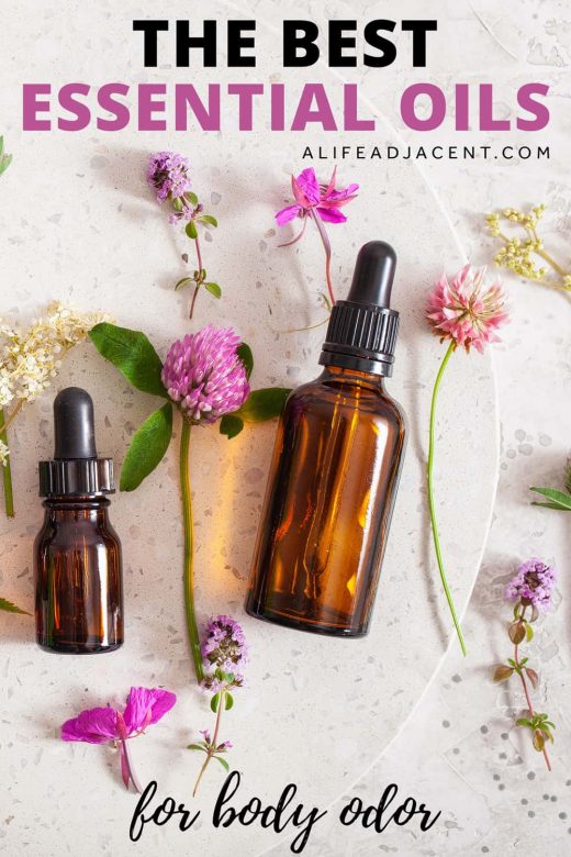 Bottles of essential oils for body odor control
