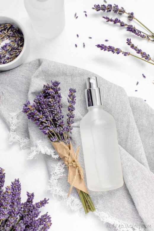Homemade pillow spray with lavender.