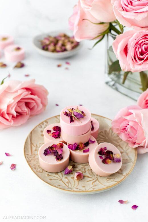 DIY rose clay soap with rose petals