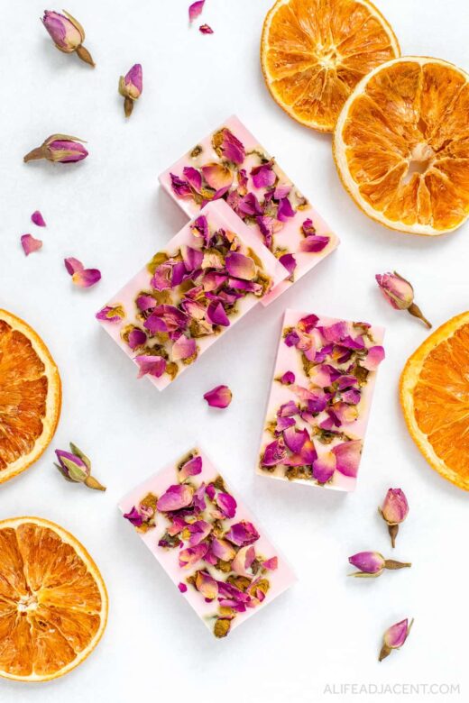 Citrus rose soap with rose petals and sweet orange oil