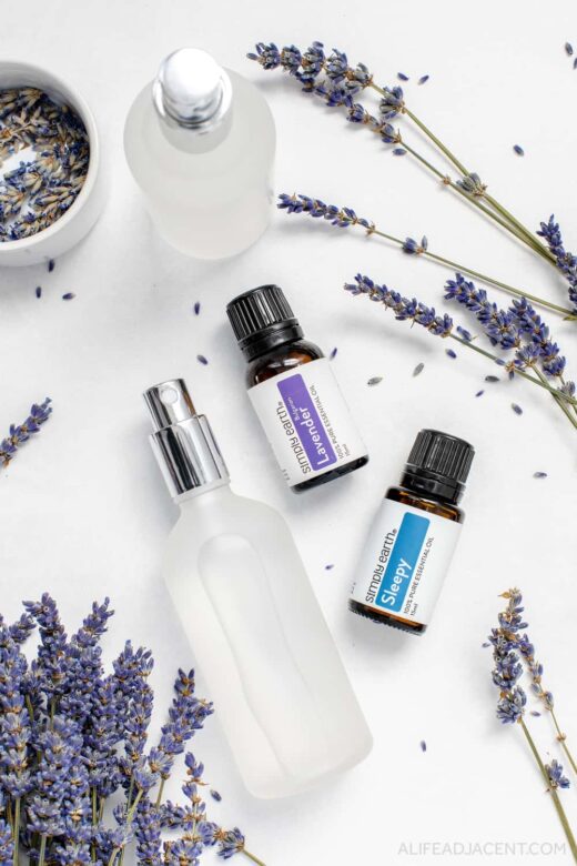 Simply Earth oils: Lavender and the Sleepy essential oil blend for pillow spray.