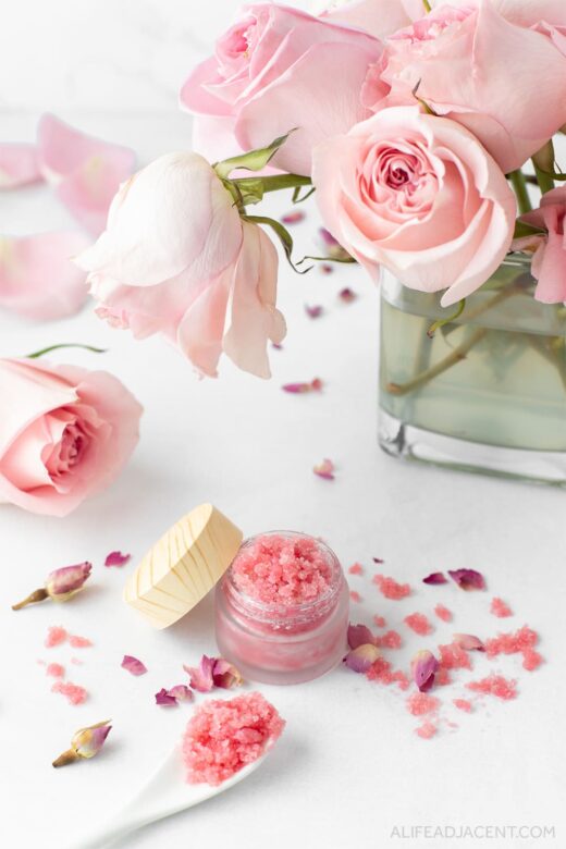 Rose petal lip scrub DIY.