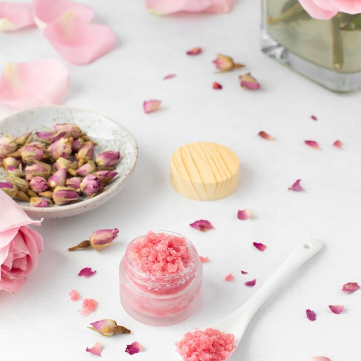 Homemade rosewater lip scrub.