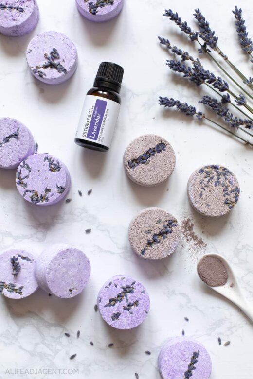 Homemade shower steamers with lavender essential oil.
