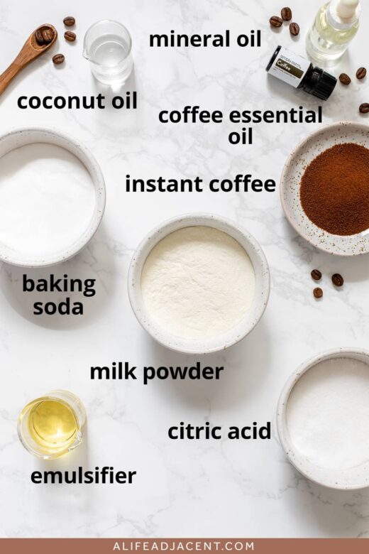 Coffee bath bomb recipe ingredients.