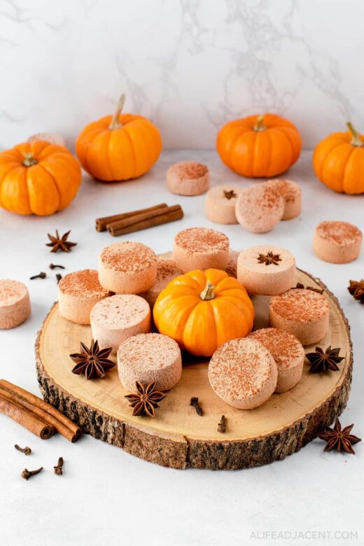 DIY shower bath bombs – pumpkin spice scented with essential oils.