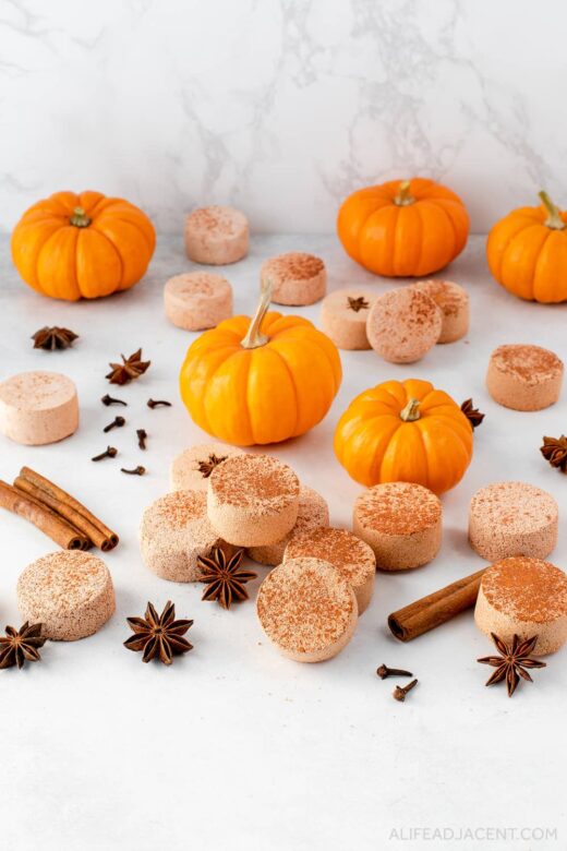 DIY pumpkin spice shower steamers for fall aromatherapy.