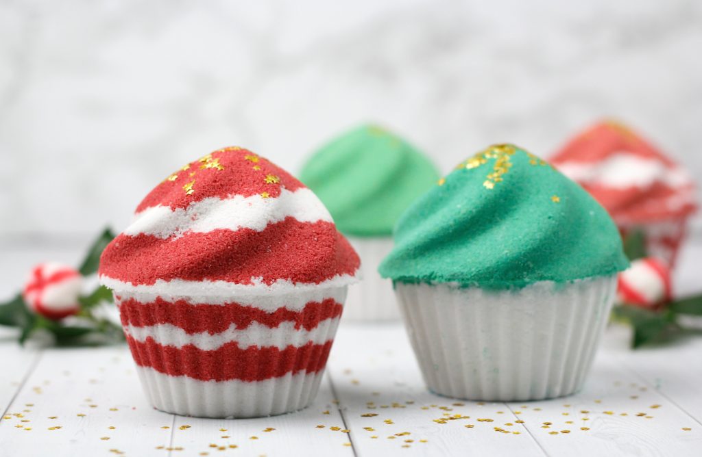 DIY holiday cupcake bath bombs gift idea.