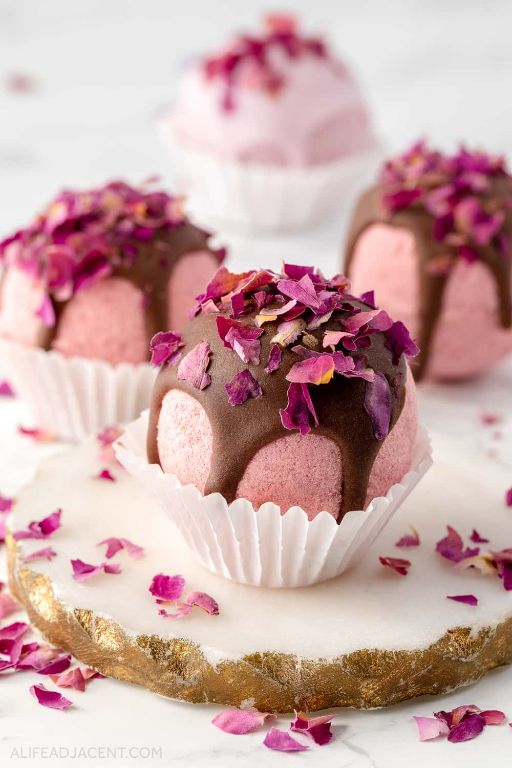 Glass Shaped Chocolate Dessert with Edible Rose Petals and