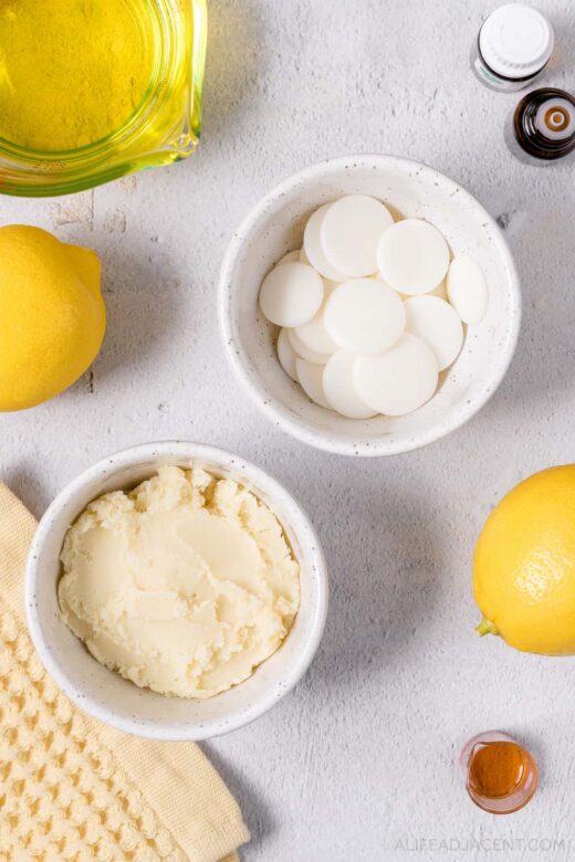 Lemon body butter ingredients for glowing skin.