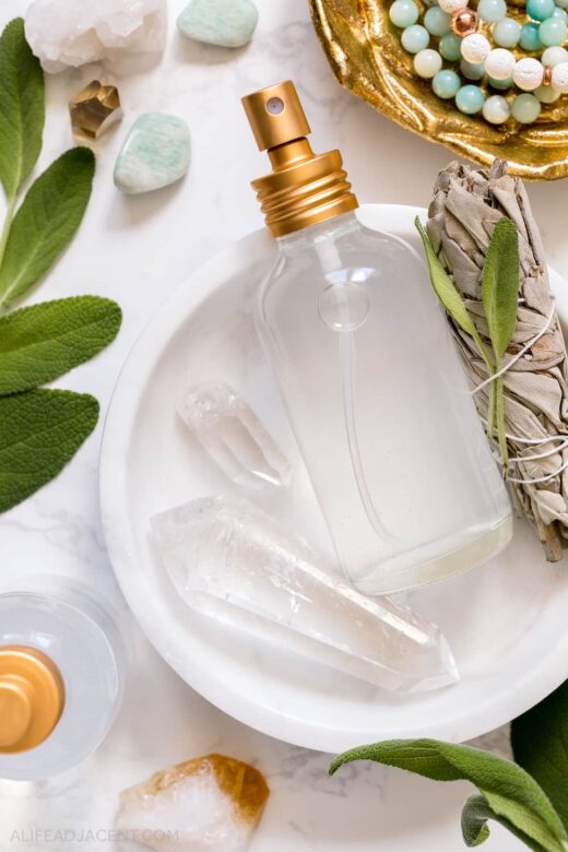 Sage spray with crystals for aura cleansing