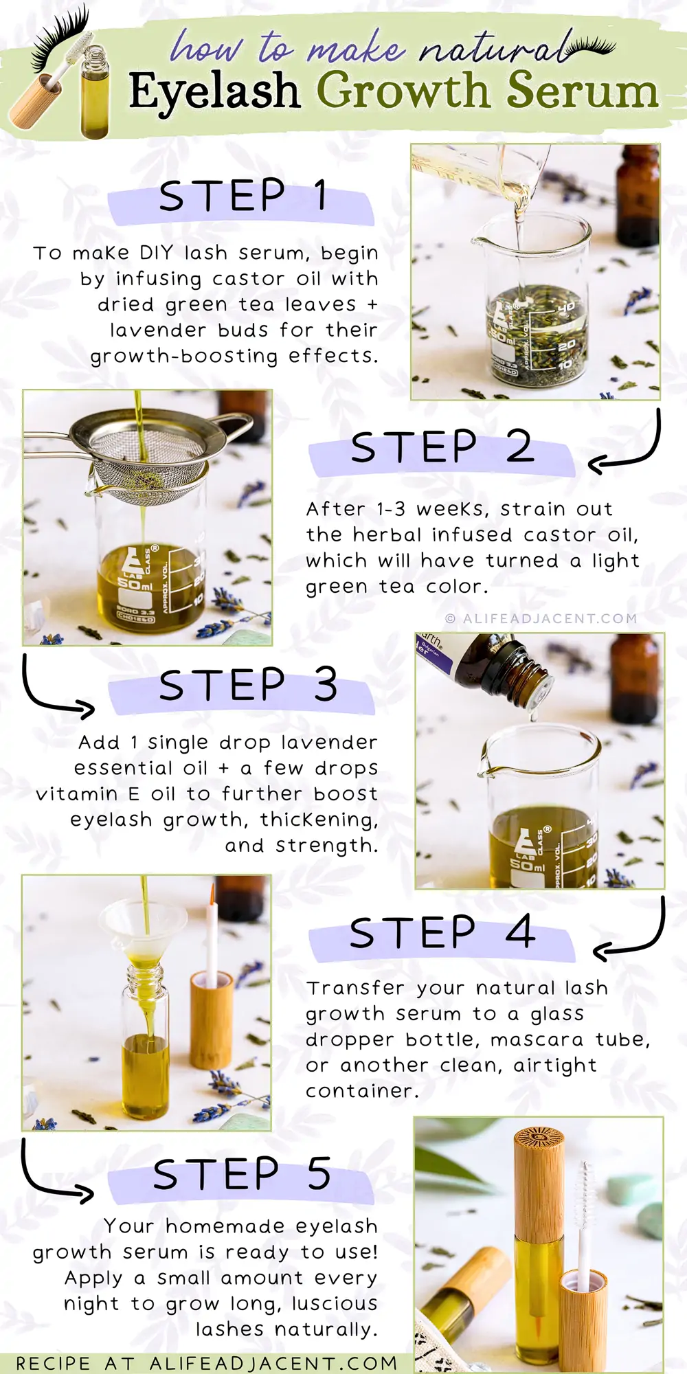 DIY Eyelash Growth Serum – Infographic with how to make steps.