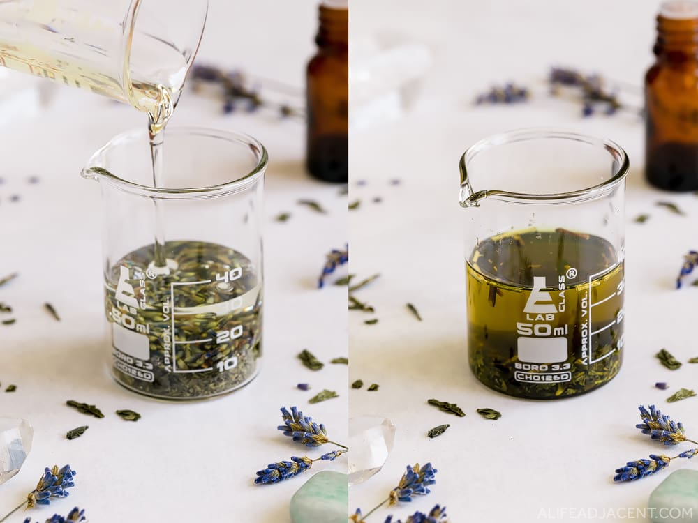 How to make lash serum DIY – infusing castor oil with green tea.