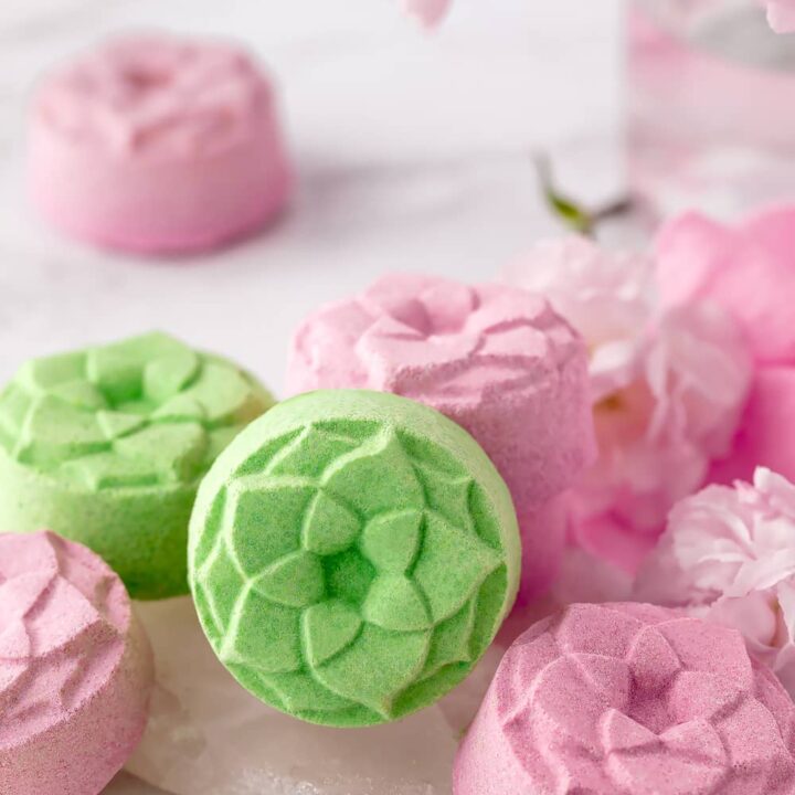 Lotus shaped shower steamer made with lotus flower mold.