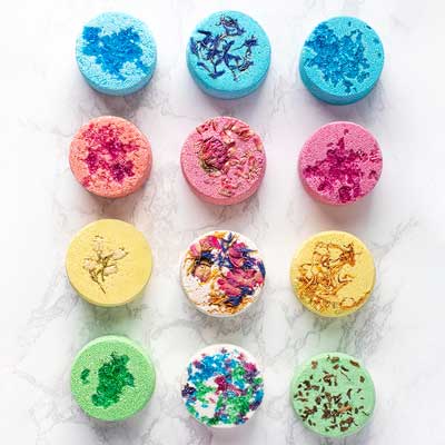 Shower steamers in multiple colors.