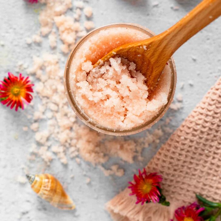Homemade salt scrub with pink salt