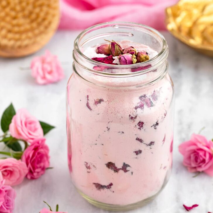 Milk bath with rose petals